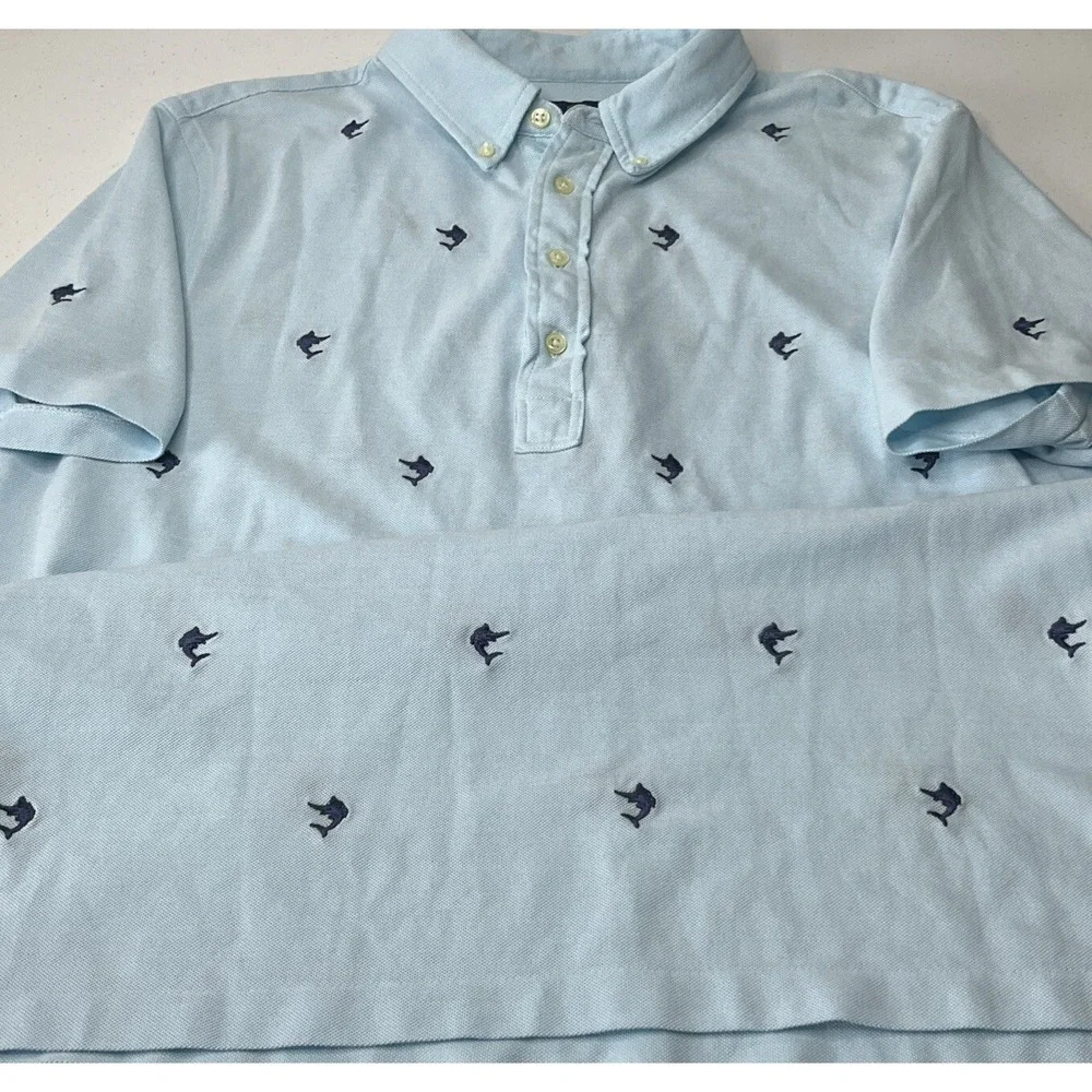 Polo‎ Ralph Lauren Shirt Knit Oxford Embroidered Marlin Fish Logo Short Sleeve L